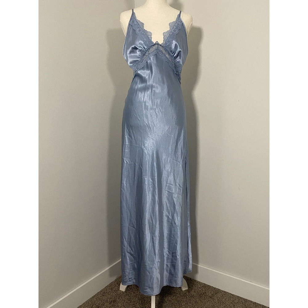 Sincerely Jules Dress‎ Womens S Blue Satin Lace Trim Maxi Slip Dress NWT *READ*
